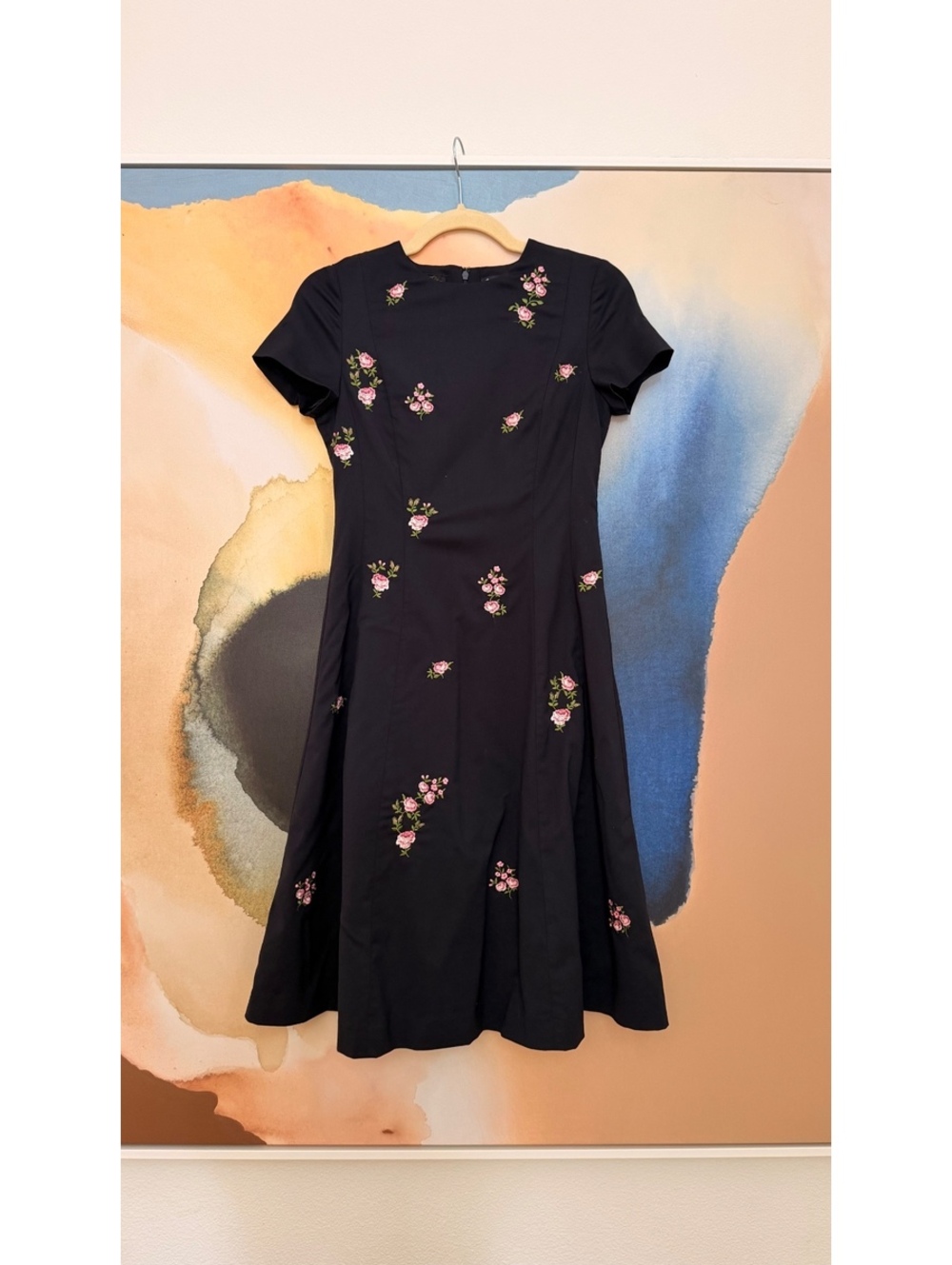 Brooks Brothers Navy Blue Floral Embroidered Midi Dress Size 4P
